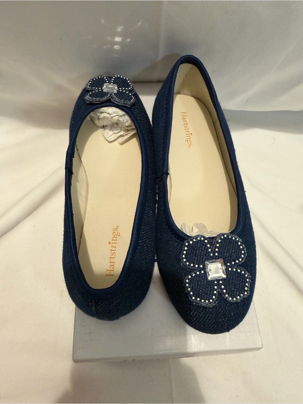 NWT Hartstrings Denim Flower Ballet Flat Navy Girls Size 12